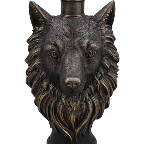 Wolf Head Accent Table Animal Statue End Tables in Brown for