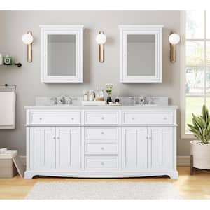 Fremont 72 in. W x 22 in. D x 34 in. H Double Sink Freestanding Bath Vanity in White with Gray Granite Top