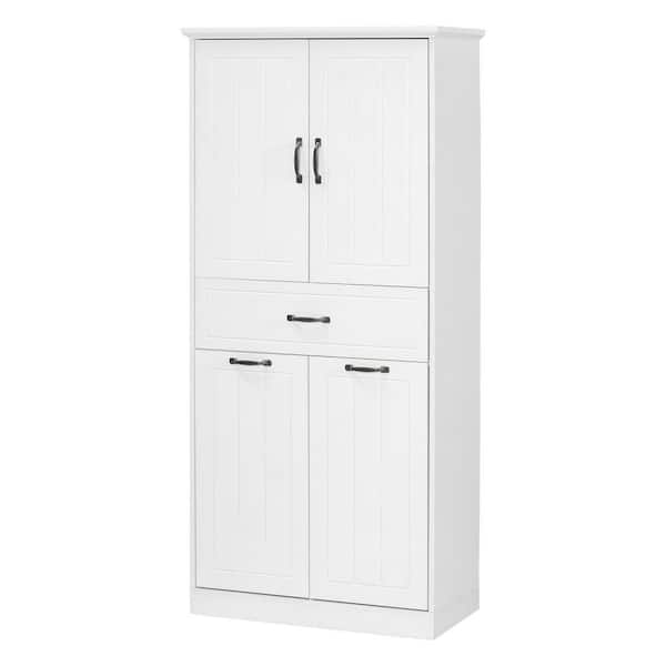 29.9 in. W x 15.7 in. D x 65.8 in. H White Linen Cabinet with Doors and Drawer