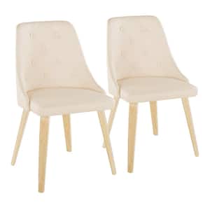 Giovanni Cream Faux Leather and Natural Wood Side Chair with Bent Wood Legs (Set of 2)