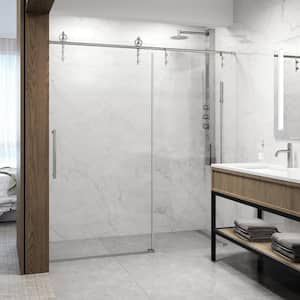 Hamilton 56 in. to 60 in. W x 78 in. H Aerodynamic Frameless Sliding Shower Door in Stainless Steel with Clear Glass
