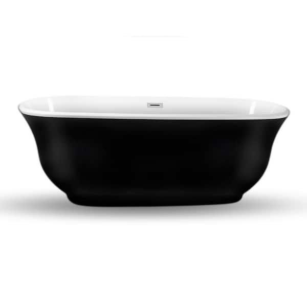 Streamline 67 in. Acrylic Flatbottom Non-Whirlpool Bathtub in Glossy Black with Polished Chrome Drain and Overflow Cover