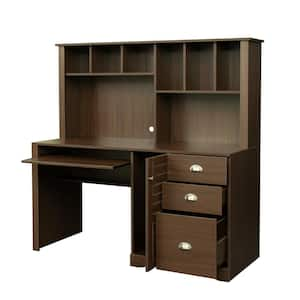 59.06 in. Retangular Walnut Particle Board 3-Drawer Computer Desk with Hutch