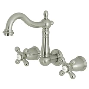 Heritage 2-Handle Wall Mount Bathroom Faucet in Brushed Nickel