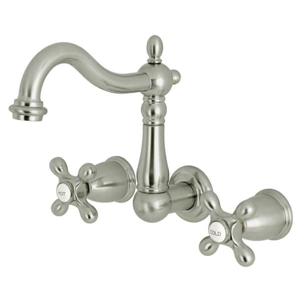 Kingston Brass Heritage 2-Handle Wall Mount Bathroom Faucet in Brushed Nickel