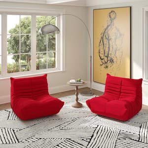 Set of 2 Red Teddy Velvet Polyester Polyester 34 in. Fireside Lazy Sofa Bean Bag Chair Rebound Sponge Lounge Floor Sofa