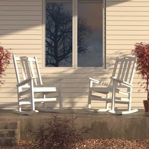 2-Piece Plastic Outdoor Rocking Chair Set, White
