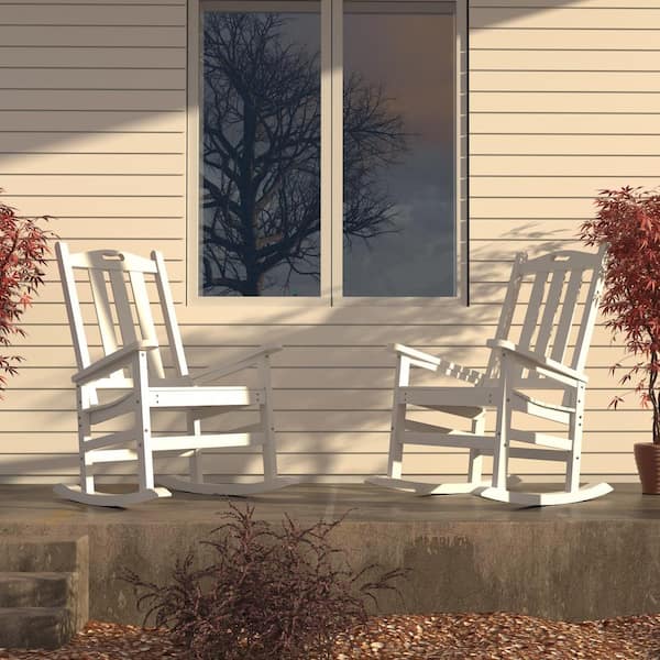 White outdoor outlet rocking chair set