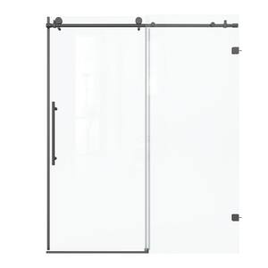 60 in. W x 74 in. H Sliding Frameless Shower Door in Matte Black with Clear Glass