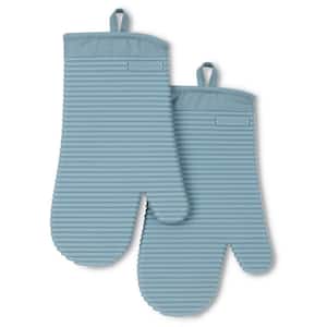 Ribbed Soft Silicone Fog Blue Oven Mitt Set (2-Pack)