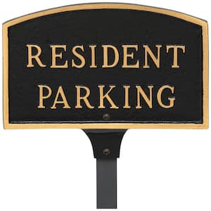 5.5 in. x 9 in. Small Arch Resident Parking Statement Plaque Sign with 23 in. Lawn Stake - Black/Gold