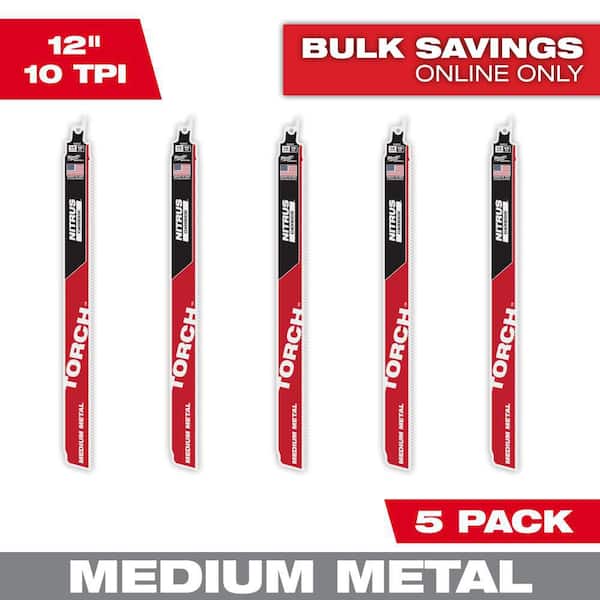 Milwaukee 12 in. 10 TPI TORCH Nitrus Carbide Teeth Medium Metal Cutting SAWZALL Reciprocating Saw Blade (5-Pack)