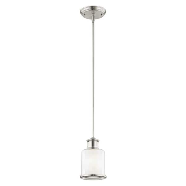 AVIANCE LIGHTING Bellington 1-Light Brushed Nickel Mini Pendant with Clear Outer Glass and Satin Opal Inner Glass
