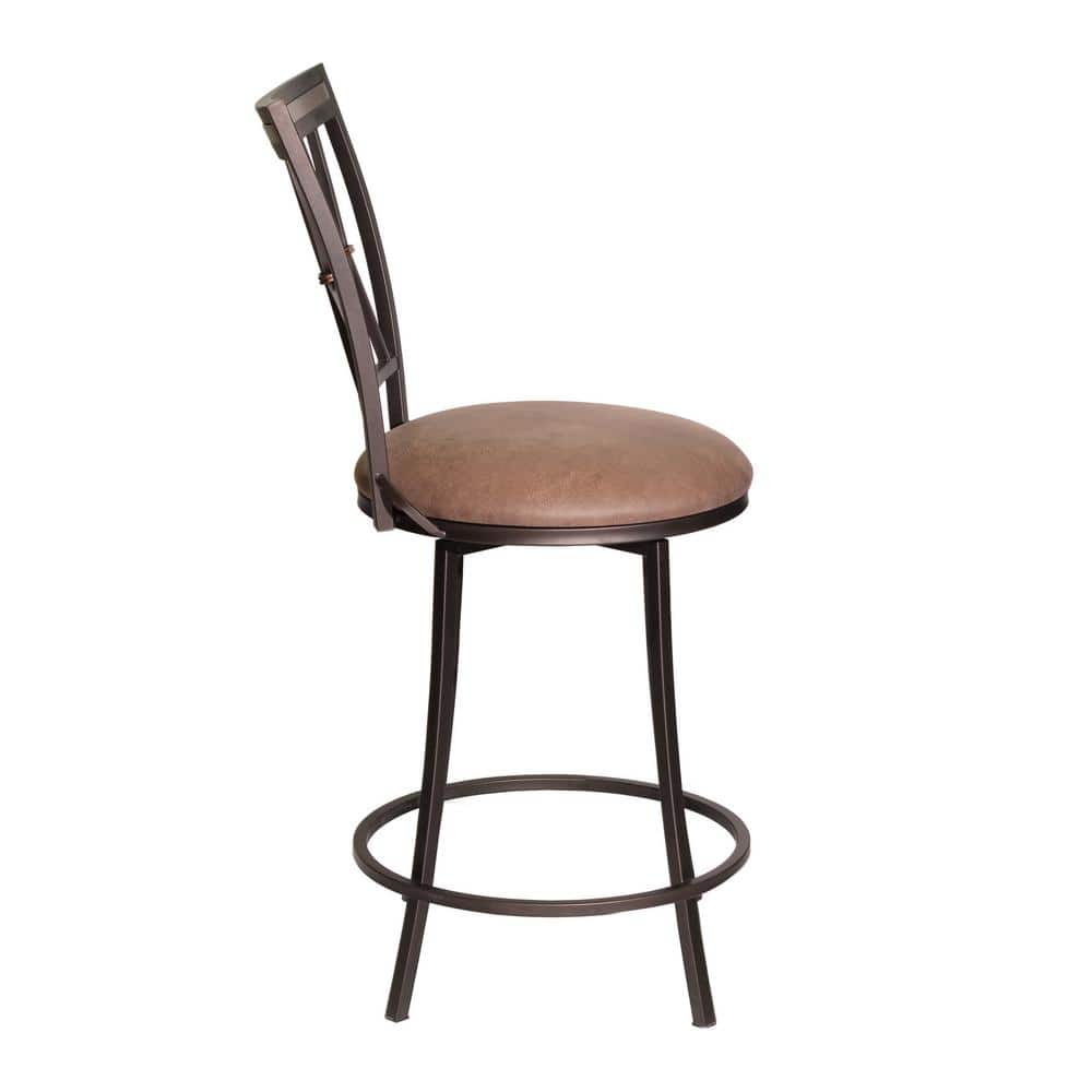 Sedona 24" Brown Leather Swivel Counter Stool with Metal Frame