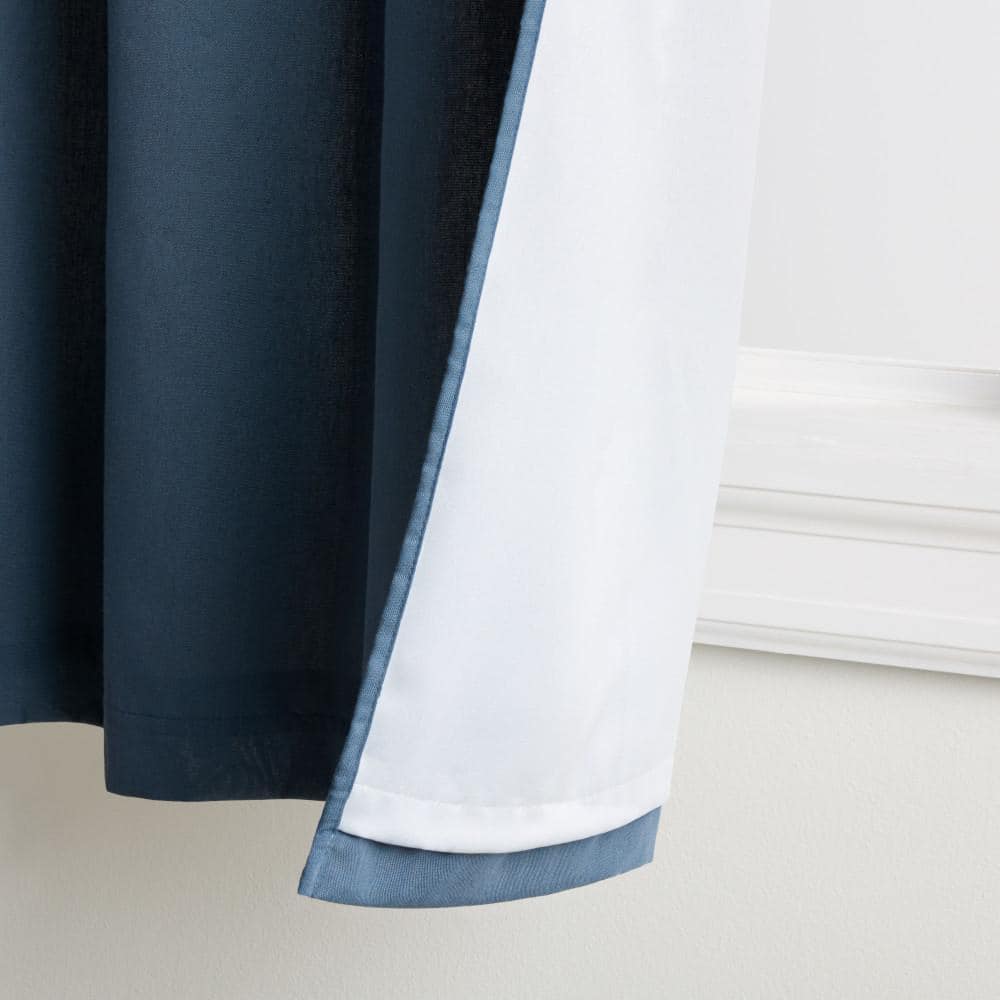 Navy Blue Linen Texture Room Darkening Grommet Curtains, 63"