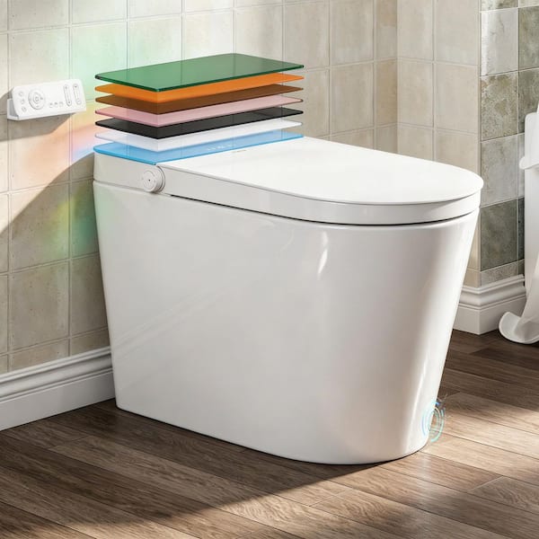 Chroma Elongated ADA Smart Bidet Toilet 0.88/1.28 GPF in White w/ DIY Cover and Auto Open/Close, Quick Flush,Foam Shield
