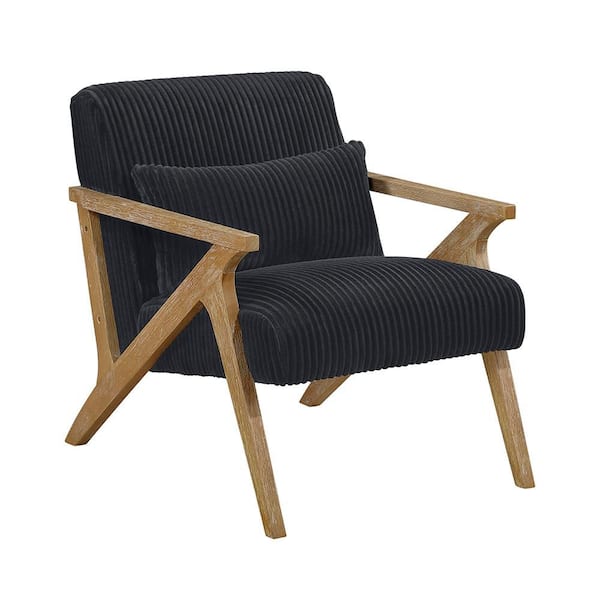 Lazzara Lennox Black Corduroy Upholstery Solid Wood Frame Accent