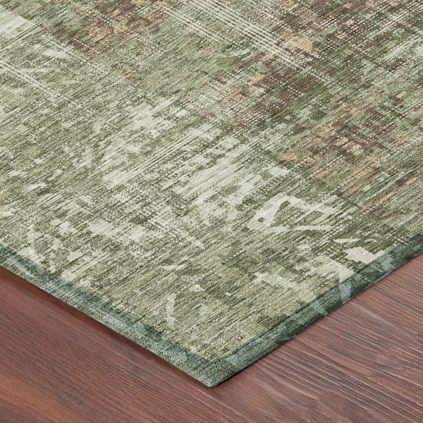Chantille Machine Washable Indoor/Outdoor Abstract ACN2785 Olive 2 ft. x 7 ft. Runner Rug