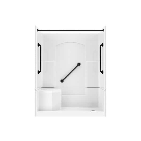 Accessible Living Alliance Plus 60 in. L x 32 in. W x 77.5 in. H Alcove RH Drain Curtain Rod Shower Kit in Matte Black