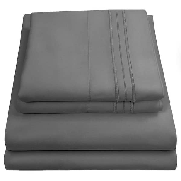 Sweet Home Collection 1800 Series 4-Piece Gray Solid Color Microfiber RV Short Queen Sheet Set
