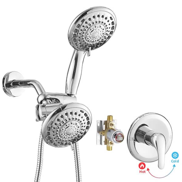 BWE Single-Handle 6-Spray Dual Shower Faucet Set 1.8 GPM with Valve and Filtered Handheld Shower Head in. Polished Chrome