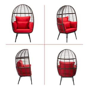 Outdoor Wicker Egg Chair with Red Cushions and Footrest