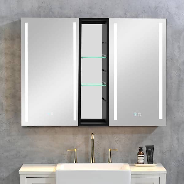 Interbath 50 in. W x 30 in. H Rectangular Black Aluminum Medicine Cabinet with Mirror