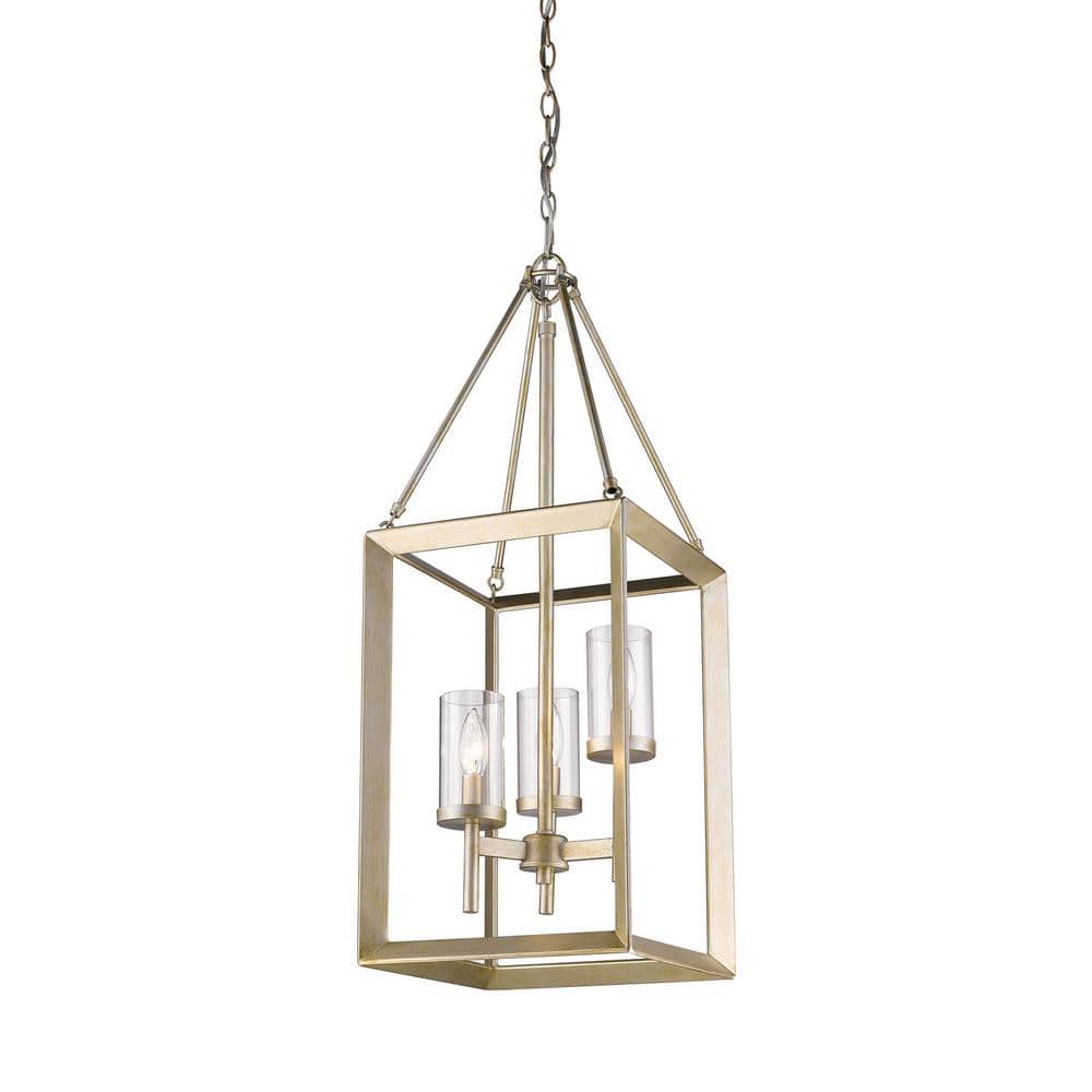 White Gold 3-Light Pendant with Clear Glass Shade
