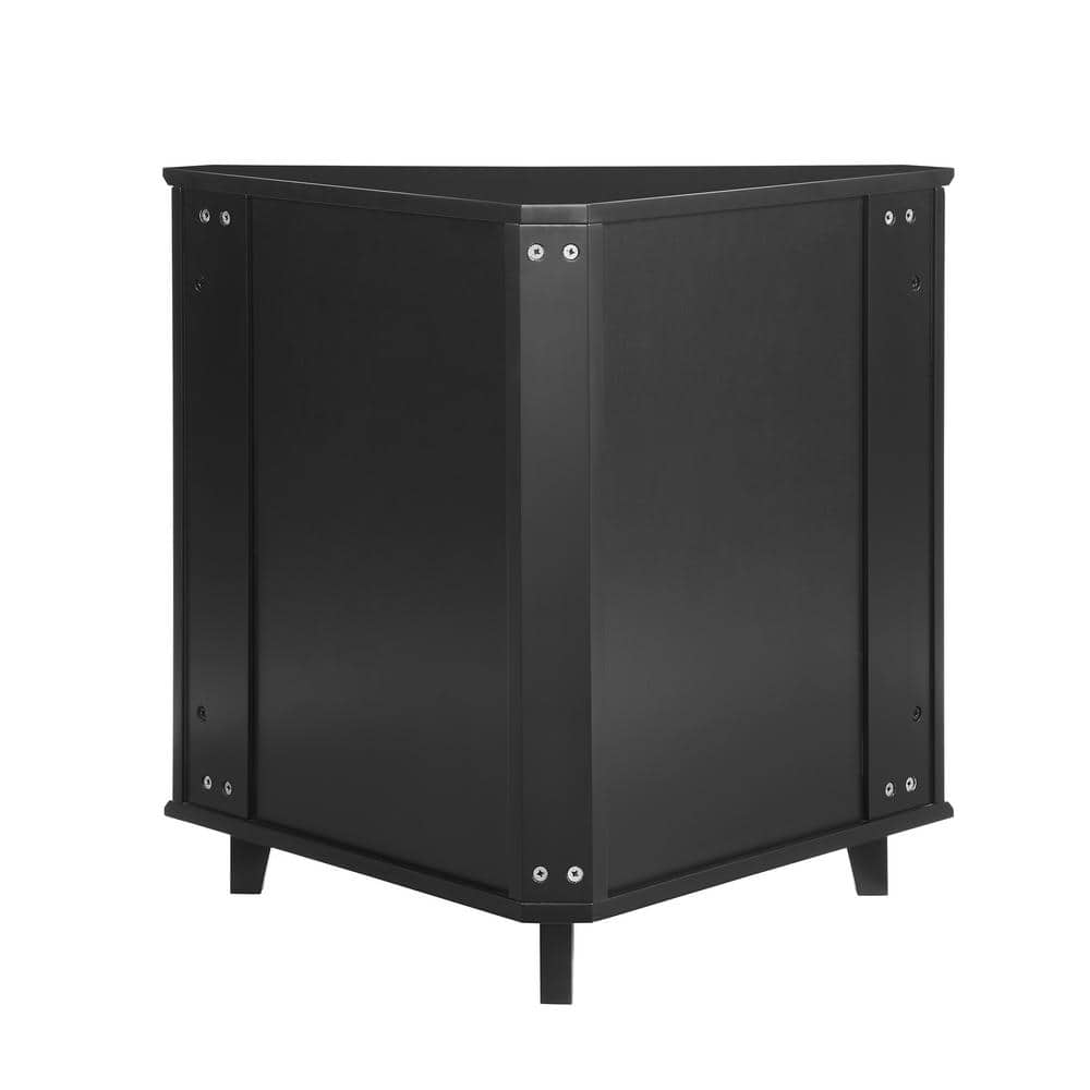 Black MDF Corner Accent Cabinet with Adjustable Shelving