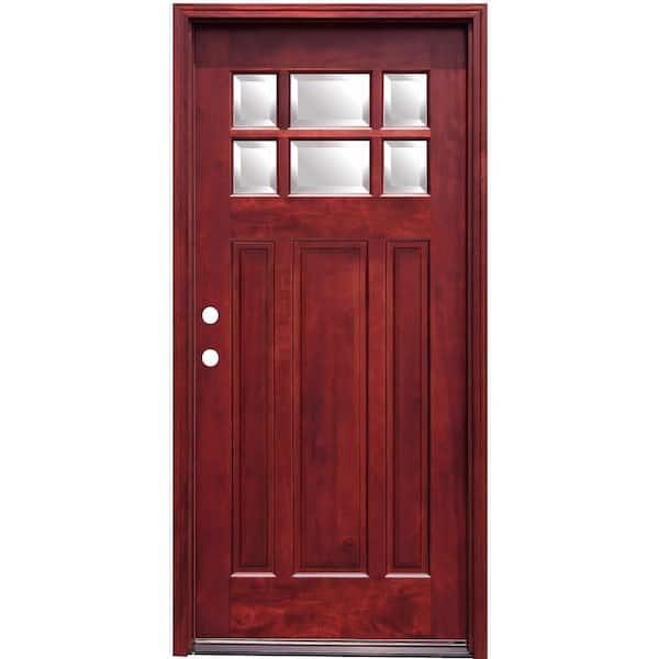Pacific Entries 36 in. x 80 in. Craftsman 6 Lite Stained Mahogany Wood Prehung Front Door with 6 in. Wall Series - FSC 100%