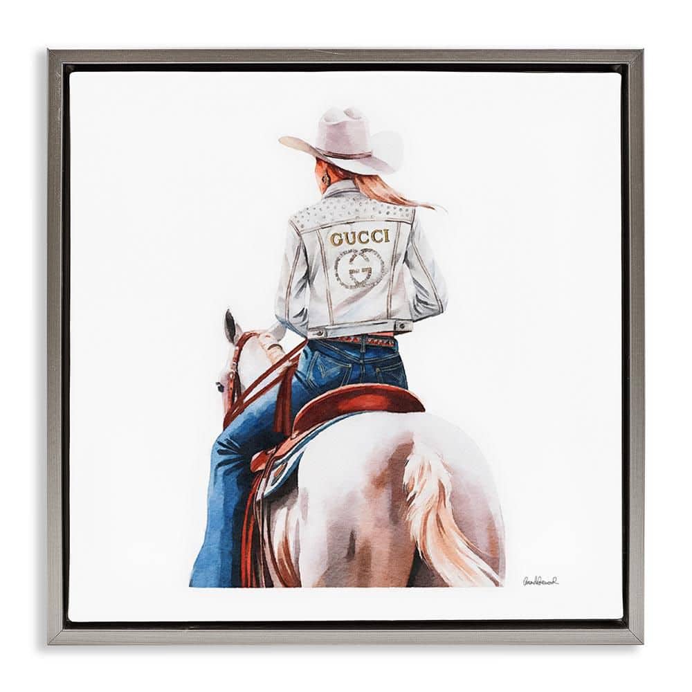 Glitzy Cowgirl White Horse by Amanda Greenwood Gray Floater Frame People Graphic Art Print 25 in. x 25 in. price history on PriceWatchPro