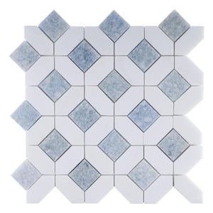 Natural Blue 12.01 in. x 12.01 in. Geometric Polished Marble Mosaic Tile (10.1 sq. ft./Case)