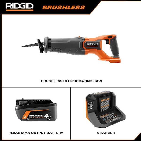 RIDGID R8647KN 18V Brushless Cordless Reciprocating Saw Kit with (1) 4.0 Ah Battery and Charger - 2