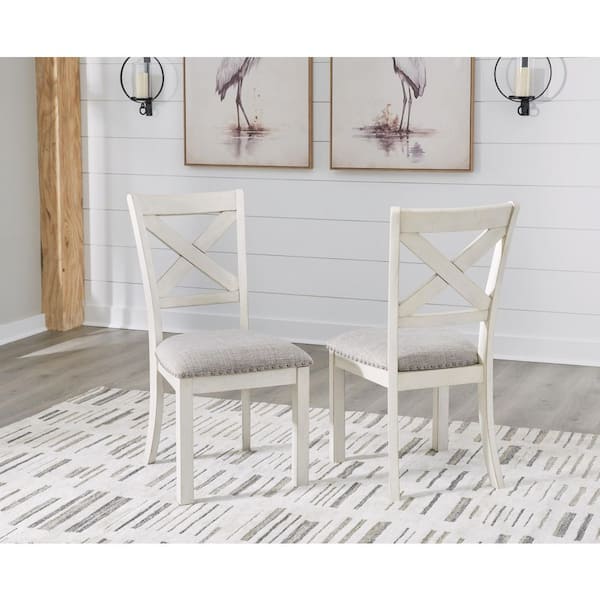 Robbinsdale White Polyester with Cushion and Nailhead Trim Side Chair Set of 2