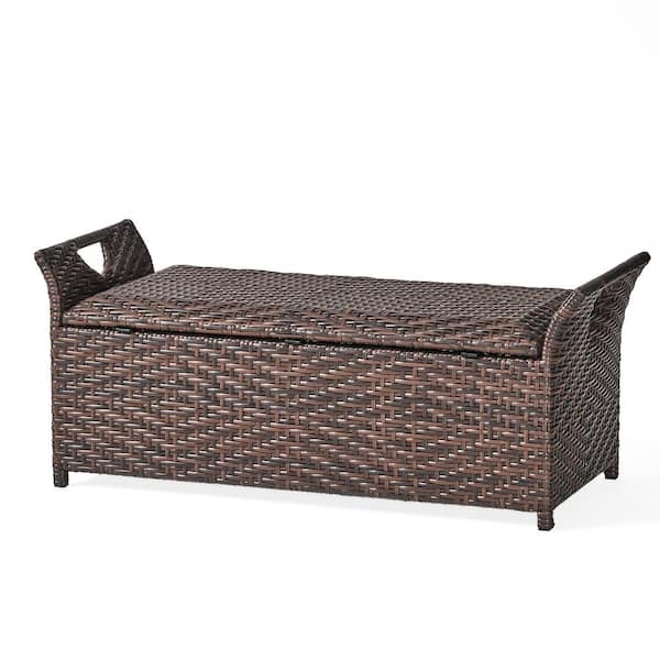 Unbranded Brown Rattan Outdoor Storage Bench with Hinged Lid