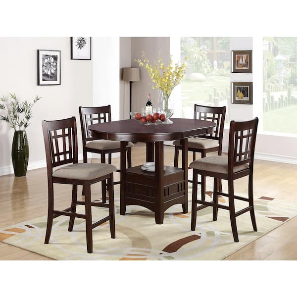 60 in. Brown Round Counter Height Wooden Table with Open Shelf