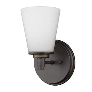 Conti 1-Light Oil-Rubbed Bronze Sconce with Etched Glass Shade
