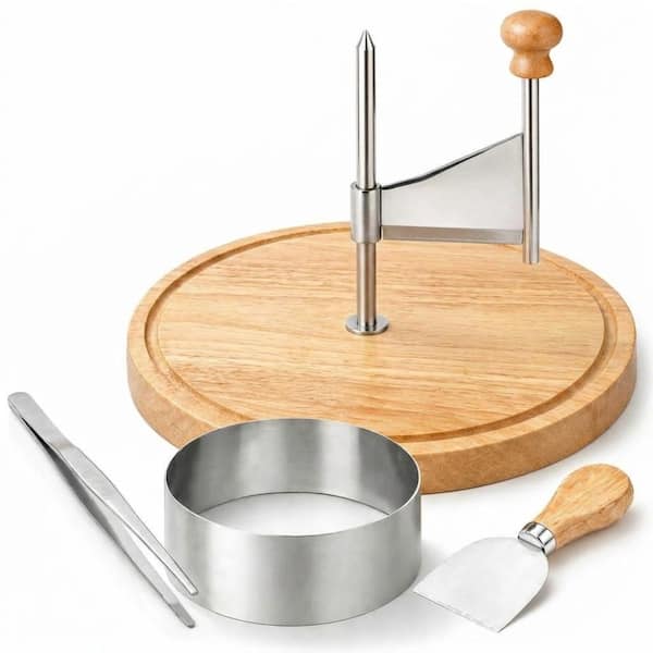 Cheese Curler Set with Stainless Steel Blade, Solid Wood Base, and 3 Accessories for Cheese Boards Use