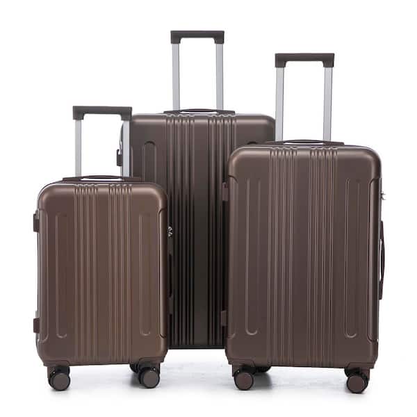 Wesley 3-Piece Brown ABS Hardside Spinner Wheel Luggage Set with Combination Lock, Lockable Handle