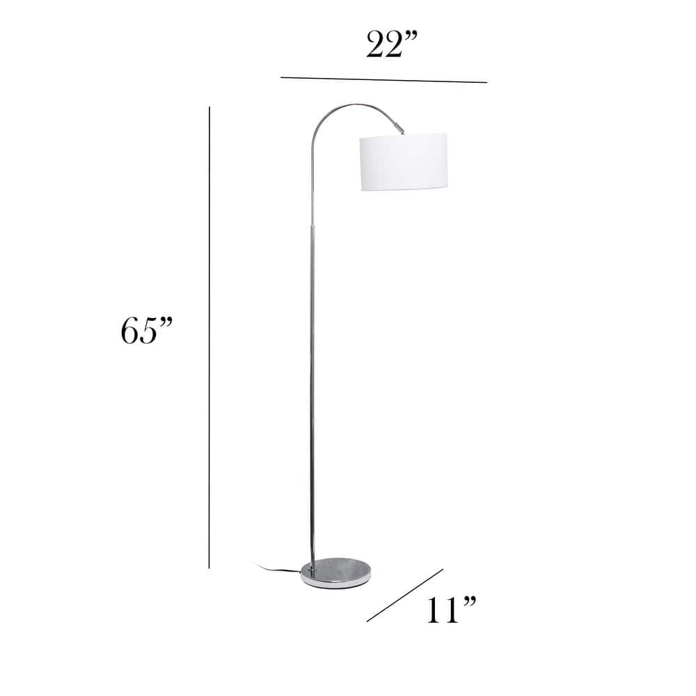 66" Brushed Nickel Arc Floor Lamp with White Fabric Shade