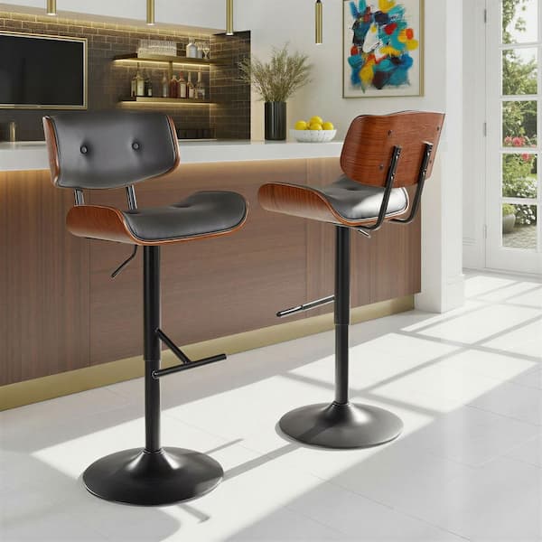 Lumisource Lombardi 34 in. Walnut and Grey Adjustable Height Bar