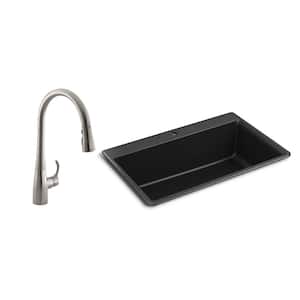 Kennon Drop-in/Undermount Granite Composite 33 in. Single Bowl Kitchen Sink with Bellera Kitchen Faucet in Matte Black
