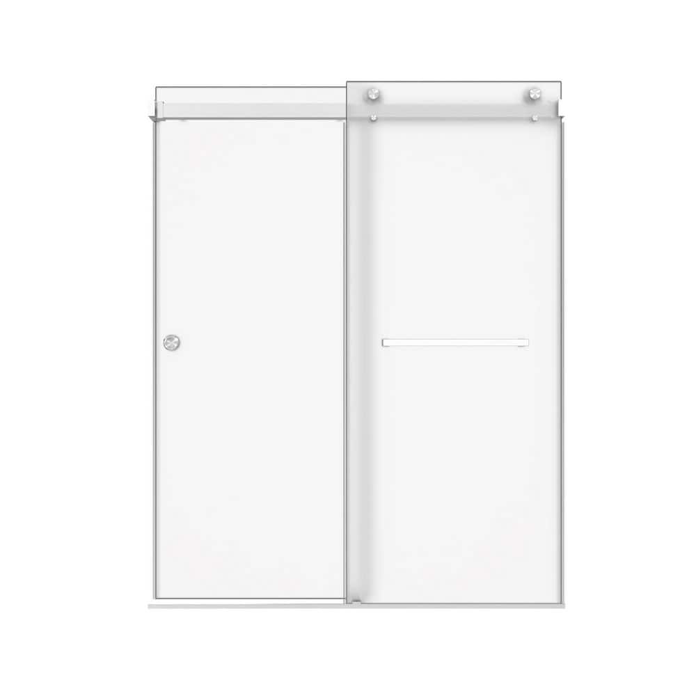 Frosted Film Glass 60 in. W x 76 in. H Double Sliding Frameless Bath Shower Door in Brushed Nickel price history on PriceWatchPro