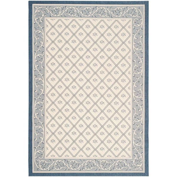 SAFAVIEH Courtyard Beige/Navy 5 ft. x 8 ft. Border Indoor/Outdoor Patio  Area Rug