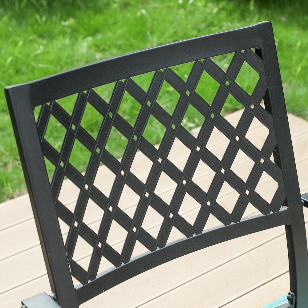 Black Steel Stackable Outdoor Dining Armchairs with Lattice Back (Set of 4)