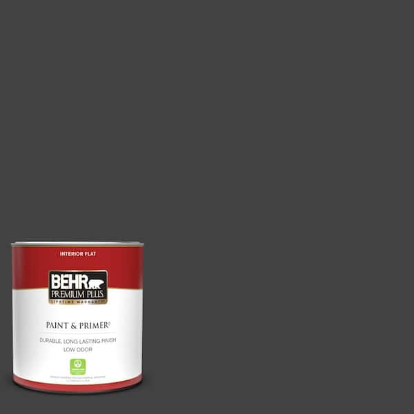 BEHR PREMIUM PLUS 1 qt. #BNC-38 Spade Black Flat Low Odor Interior Paint & Primer