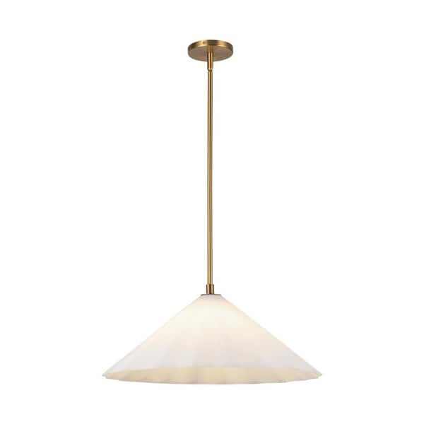 Serena 20 in. 1 Light 60-Watt Aged Brass/Opal Glass Pendant Light