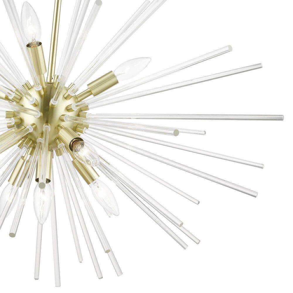 Elegant Spheroid 9-Light Pendant Chandelier with Satin Brass Finish and Clear Glass Rods