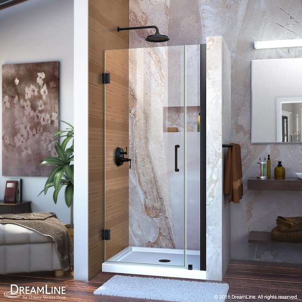 DreamLine Unidoor 34 to 35 in. x 72 in. Frameless Hinged Shower Door in Matte Black