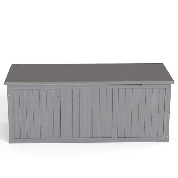 112 Gallon Outdoor Wooden Deck Box Solid Wood Storage Box Seat and Table Top for Patio Furniture Cushions, Pool Toys